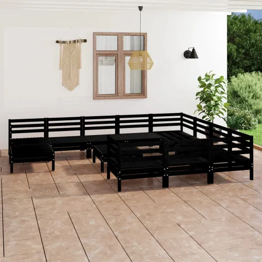 Conjunto Lounge de Jardim Pinho Maciço Preto (12 pcs)