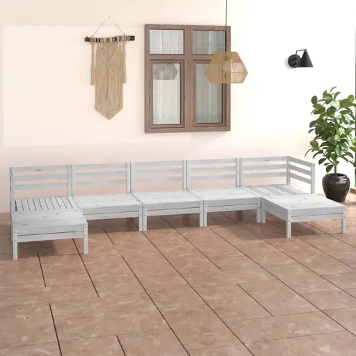 Conjunto Lounge de Jardim Pinho Maciço Branco (7 pcs)