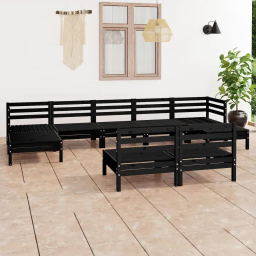 Conjunto Lounge de Jardim Pinho Maciço Preto (9 pcs)