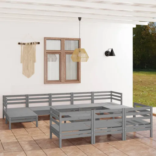 Conjunto Lounge de Jardim Pinho Maciço Cinzento (11 pcs)