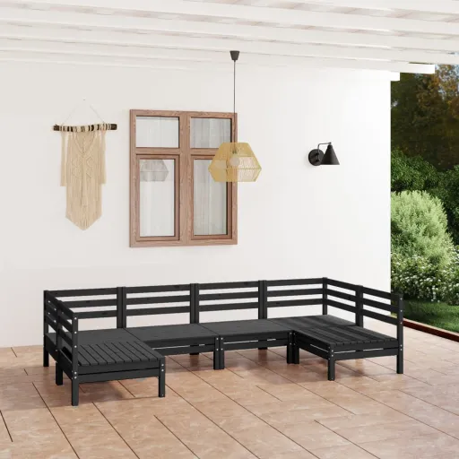 Conjunto Lounge de Jardim Pinho Maciço Preto (6 pcs)