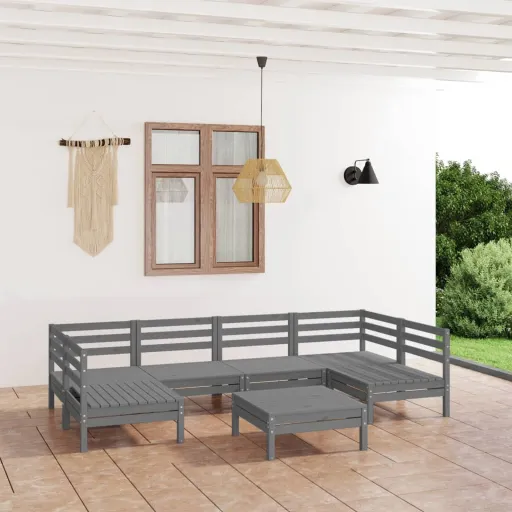 Conjunto Lounge de Jardim Pinho Maciço Cinzento (7 pcs)