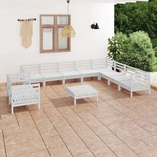 Conjunto Lounge de Jardim Pinho Maciço Branco (11 pcs)