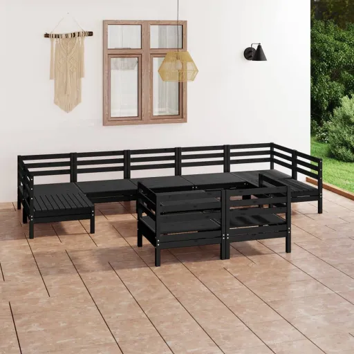 Conjunto Lounge de Jardim Pinho Maciço Preto (10 pcs)