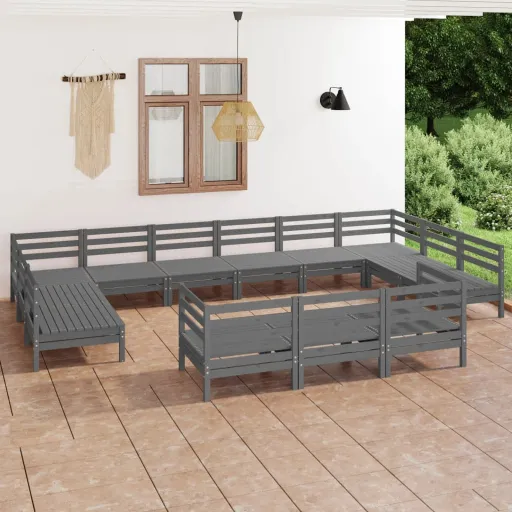 Conjunto Lounge de Jardim Pinho Maciço Cinza (13 pcs)