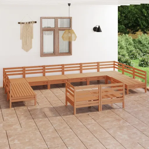 Conjunto Lounge de Jardim Pinho Maciço Castanho Mel (12 pcs)