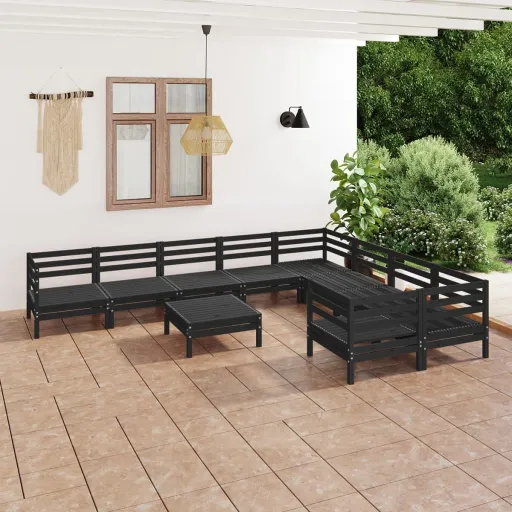 Conjunto Lounge de Jardim Pinho Maciço Preto (10 pcs)