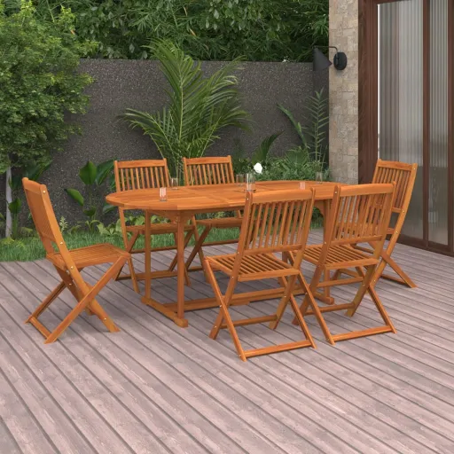 Conj. de Jantar para Jardim 180x90x75 cm Acácia Maciça (7 pcs)