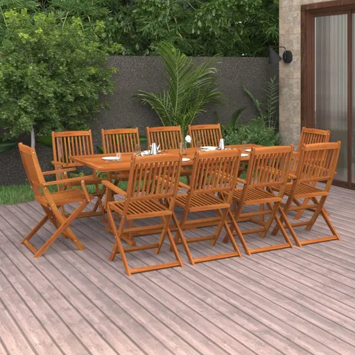 Conjunto de Jantar para Jardim 220x90x75cm Acácia Maciça (11 pcs)