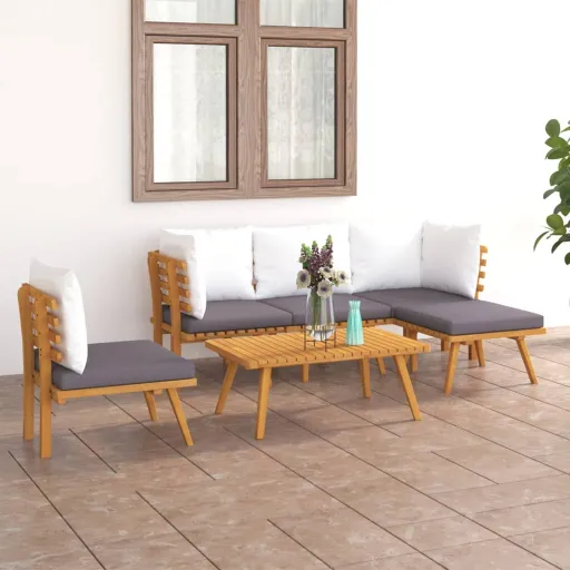 Conjunto Lounge de Jardim com Almofadões Acácia Maciça (6 pcs)