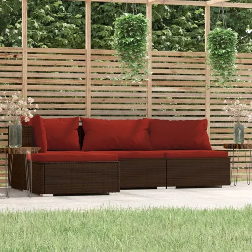 Conjunto Lounge Jardim c/ Almofadões Vime PE Castanho (4 pcs)