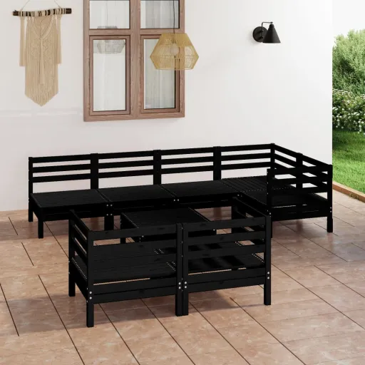 Conjunto Lounge de Jardim Pinho Maciço Preto (8 pcs)