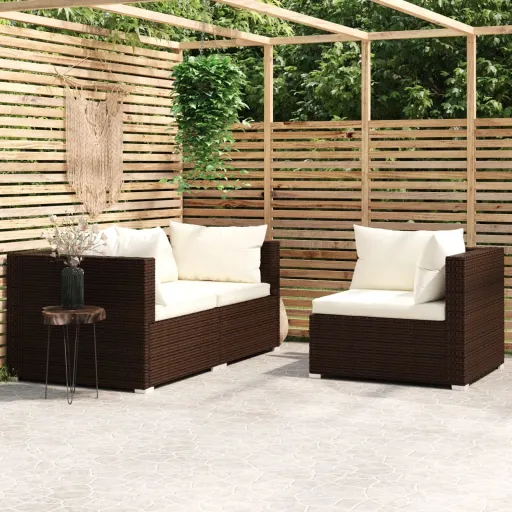 Conjunto Lounge Jardim c/ Almofadões Vime PE Castanho (3 pcs)