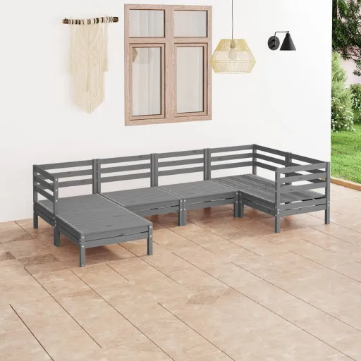 Conjunto Lounge de Jardim Pinho Maciço Cinzento (6 pcs)