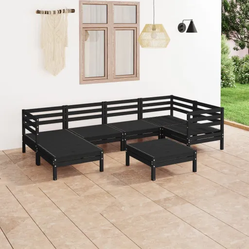 Conjunto Lounge de Jardim Pinho Maciço Preto (7 pcs)