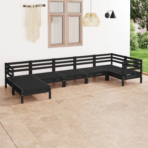 Conjunto Lounge de Jardim Pinho Maciço Preto (7 pcs)