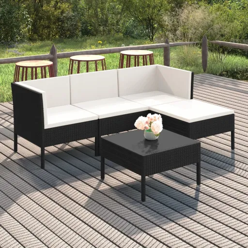 Conjunto Lounge de Jardim c/ Almofadões Vime PE Preto (5 pcs)