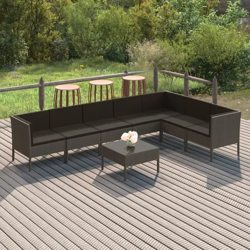 Conjunto Lounge de Jardim c/ Almofadões Vime PE Cinzento (8 pcs)