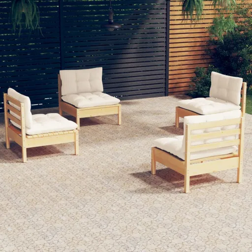 Conjunto Lounge Jardim c/ Almofadões Cor Creme Pinho (4 pcs)