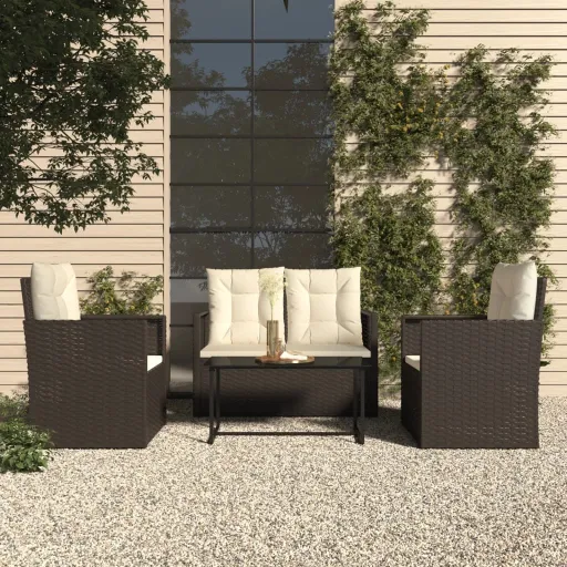 Conjunto Lounge de Exterior c/ Almofadões Vime PE Preto (4 pcs)