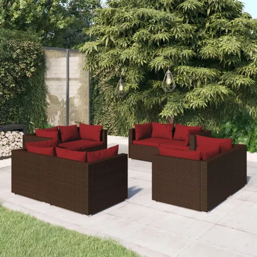 Conjunto Lounge Jardim c/ Almofadões Vime PE Castanho (8 pcs)