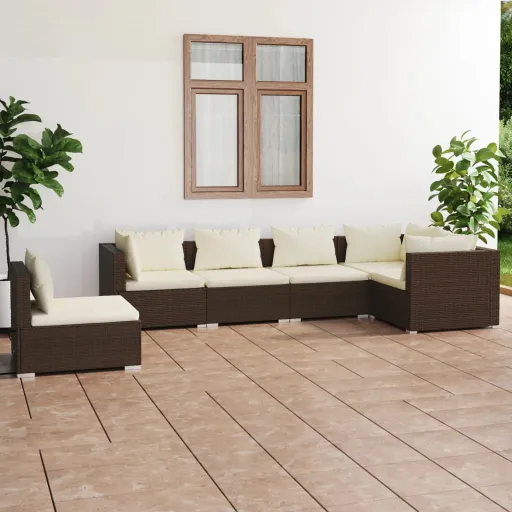 Conjunto Lounge Jardim c/ Almofadões Vime PE Castanho (6 pcs)