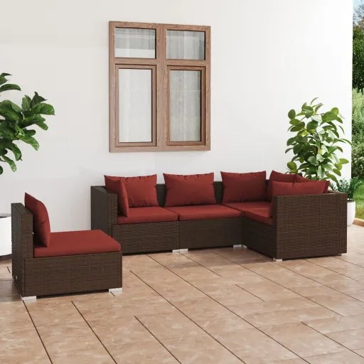 Conjunto Lounge Jardim c/ Almofadões Vime PE Castanho (5 pcs)