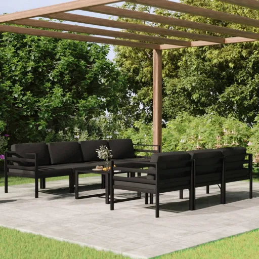 Conjunto Lounge Jardim com Almofadões Alumínio Antracite (8 pcs)