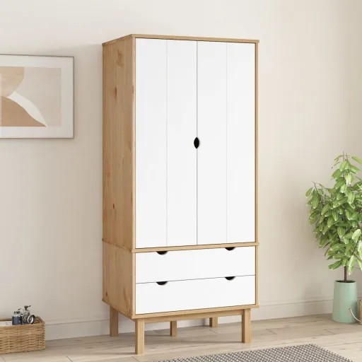 Roupeiro OTTA 76,5x53x172 cm Pinho Maciço Castanho/Branco