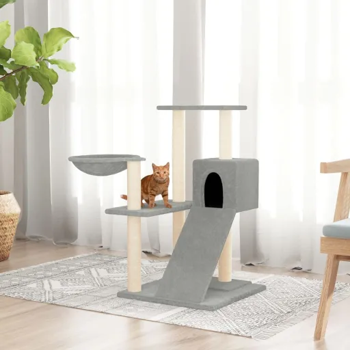 Árvore p/ Gatos c/ Postes Arranhadores Sisal 82 cm Cinza-Claro