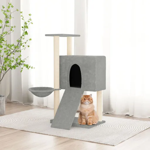 Árvore p/ Gatos c/ Postes Arranhadores Sisal 96 cm Cinza-Claro