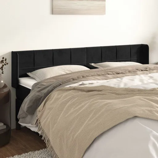 Cabeceira de Cama c/ Abas Veludo 163x16x78/88 cm Preto