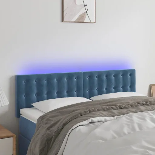 Cabeceira de Cama c/ Luzes LED Veludo 144x5x78/88cm Azul-Escuro