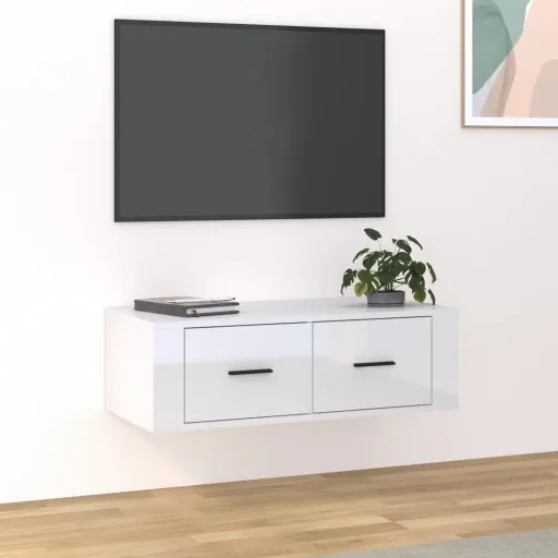 Armário TV Suspenso 80x36x25 cm Deriv. Madeira Branco Brilhante