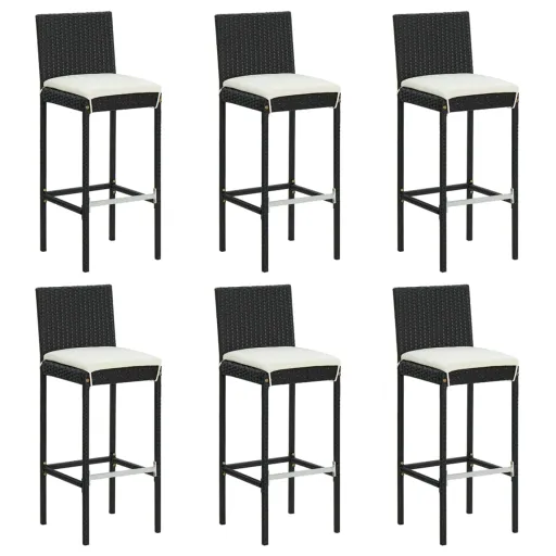 Bancos de Bar com Almofadões   Vime PE Preto (6 pcs)