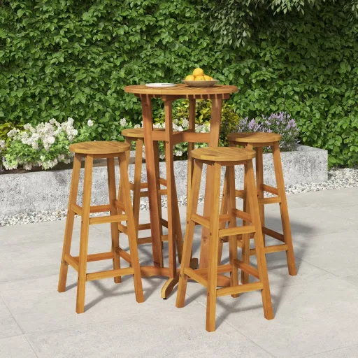 Conjunto de Bar para Jardim Madeira de Acácia Maciça (5 pcs)