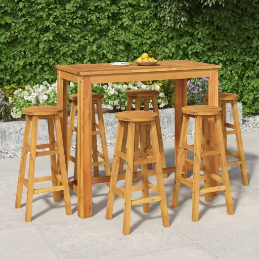 Conjunto de Bar para Jardim Madeira de Acácia Maciça (7 pcs)