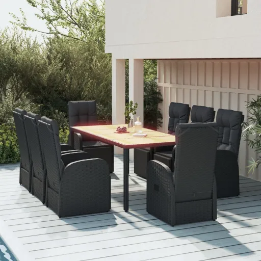 Conjunto de Jantar p/ Jardim Vime PE/Acácia Maciça Preto (9 pcs)