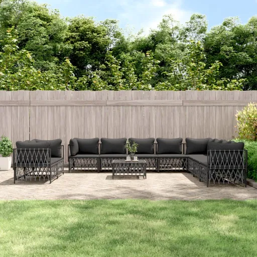 Conjunto Lounge de Jardim com Almofadões Aço Antracite (11 pcs)