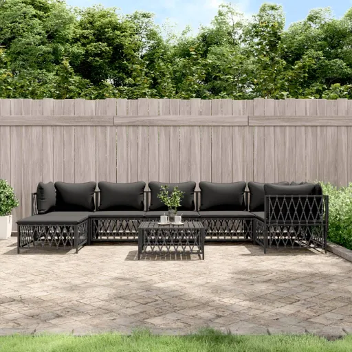 Conjunto Lounge de Jardim com Almofadões Aço Antracite (8 pcs)