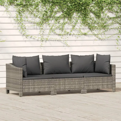 Conjunto Lounge de Jardim c/ Almofadões Vime PE Cinzento (3 pcs)