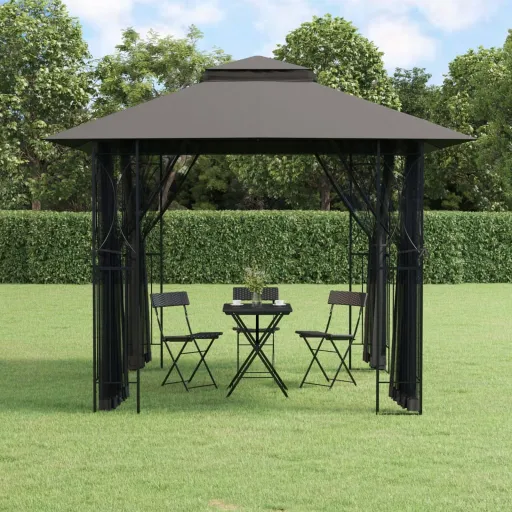 Gazebo com Paredes Laterais 300x300x270 cm Aço Antracite