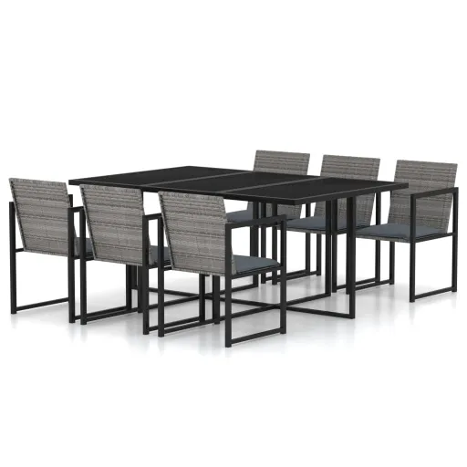 Conjunto Jantar Exterior com Almofadões Vime PE Cinzento (7 pcs)