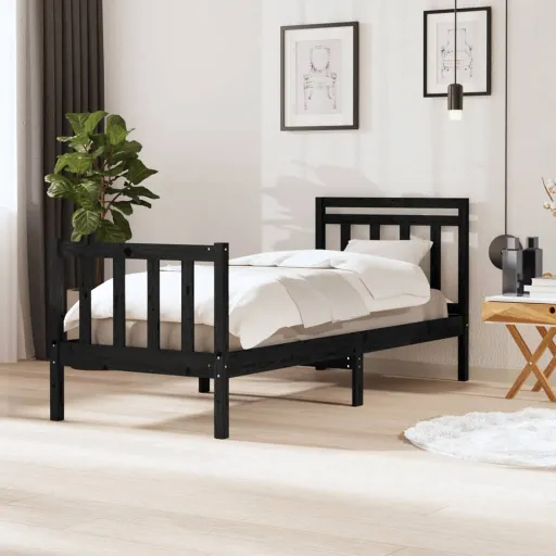 Estrutura Cama Pequena Solteiro 75x190 cm Madeira Maciça Preto