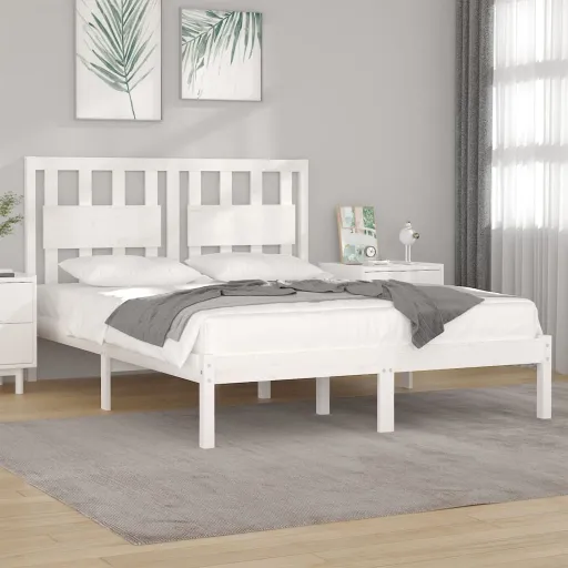 Estrutura de Cama Pequena Casal 120x190 cm Pinho Maciço Branco