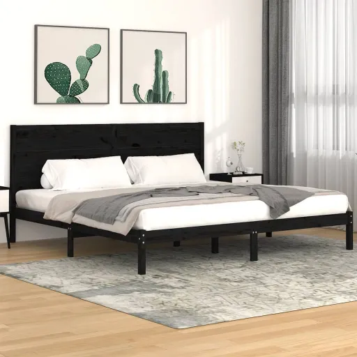 Estrutura de Cama 200x200 cm Pinho Maciço Preto