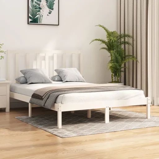 Estrutura de Cama Pequena Casal 120x190 cm Pinho Maciço Branco