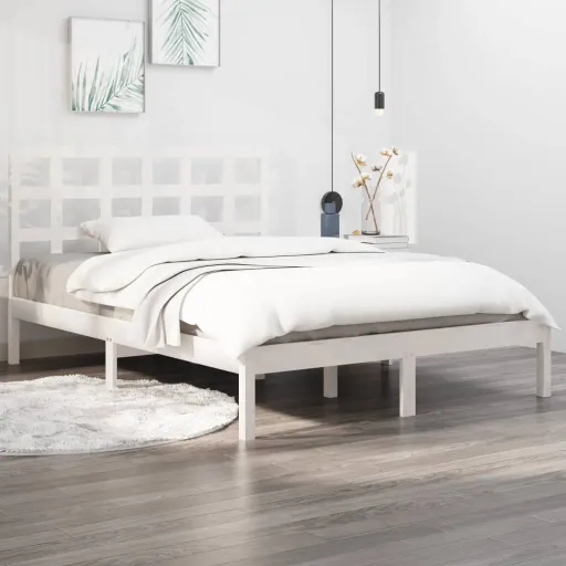 Estrutura Cama Pequena Casal 120x190 cm Pinho Maciço Branco