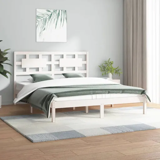 Cama Sem Colchão 140x200 cm Madeira de Pinho Maciça Branco