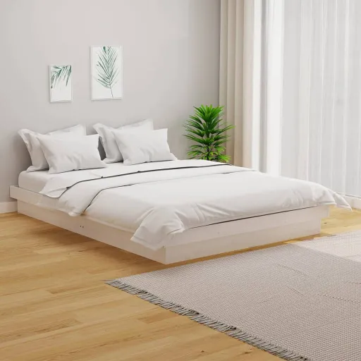 Estrutura de Cama King 150x200 cm Madeira Maciça Branco